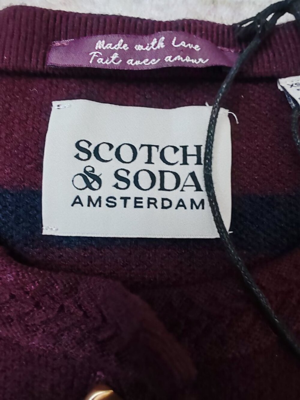 NWT Scotch & Soda Striped Knit Cardigan Sweater Gold Buttons Wine Navy XS - Picture 5 of 13